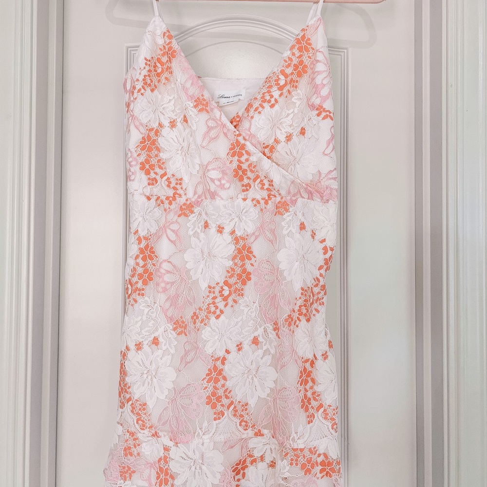 Lovers & Friends - lace cream pink and orange mini dress